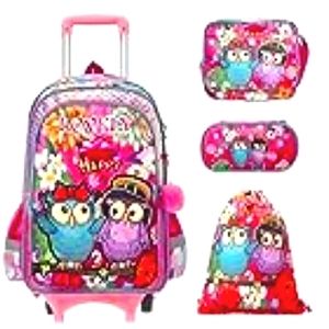 Large Compacity 4 Piece Owl Rolling Backpack. Cutiest owls on the block!